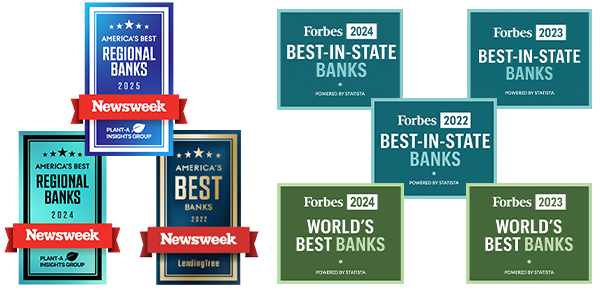 Logos of best bank awards from Forbes and Newsweek