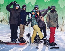 A group of friends posing in ski gear